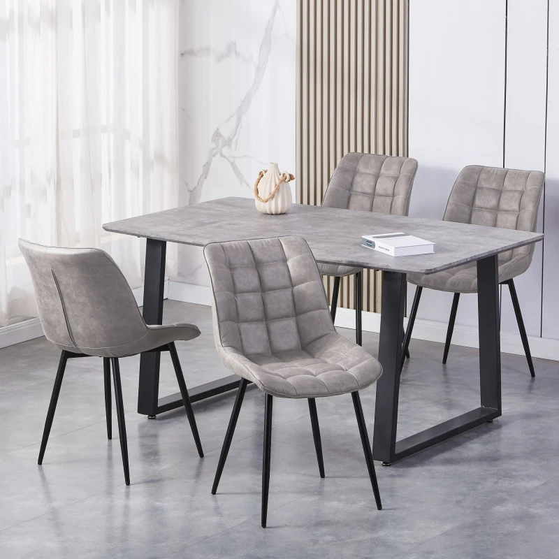 Image of MCC Direct Set of 2 Suede Effect Dining Chairs Plush Padded Upholstered Accent Chair - Alba Light Grey