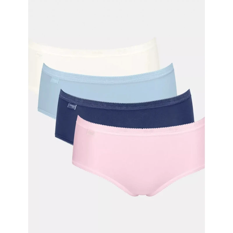 Image of Sloggi Basic+ Knickers with High Waist in A Set of 4 Navy+Sky Blue+White+Pink Women 12;14;18