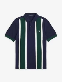 Image of Fred Perry Vertical Stripe Polo Shirt, Blue, Size L, Men