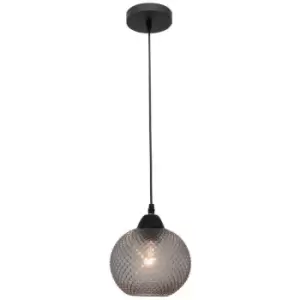 Image of Fresno Dome Pendant Ceiling Light Dark Grey Glass, Black Metal LED E27 - Merano