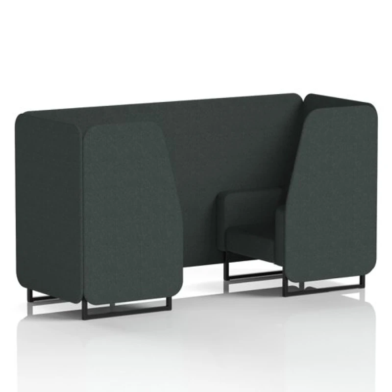 Image of Brixworth 2 Seater Office Booth with Front Panel - Black Legs in Rivet Fabric - Charcoal Panels and Sofa