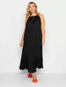 Image of Yours Keyhole Tiered Beach Dress Black, Size 18-20, Women