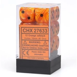 Image of Chessex 16mm d6 Dice Block: Vortex Orange/black