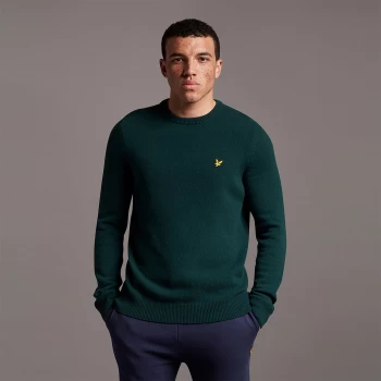Image of Mens Crew Neck Lambswool Blend Jumper - Dark Green Marl - XS