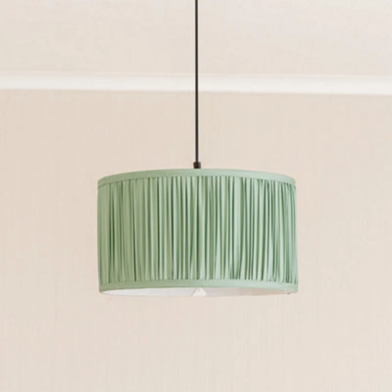 Image of ValueLights Jess Fabric Ruched Pleated Ceiling Floor Table Large Drum Lamp Shade Pale Green