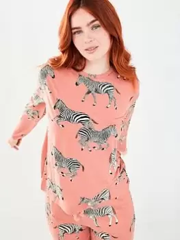 Image of CHELSEA PEERS Chelsea Peers Long Crew Printed Set, Pink Size M Women