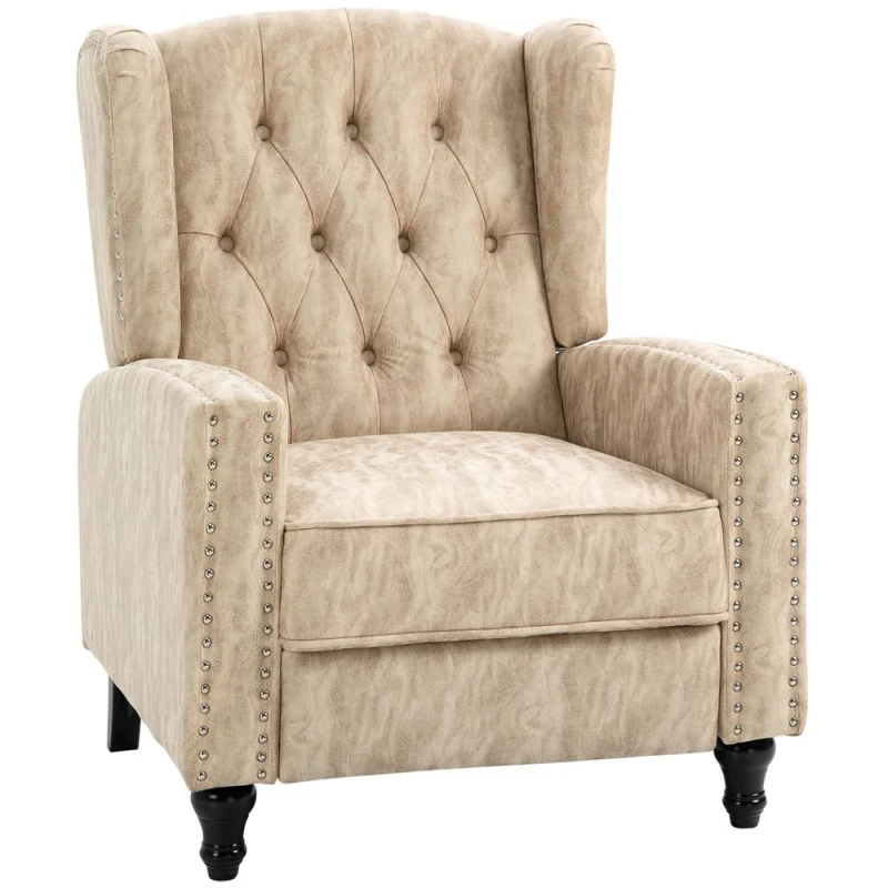 Image of HOMCOM Marble Effect Manual Reclining Armchair w/ Footrest Studs Wood Legs Beige TJ Hughes 5056725372330