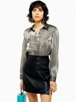 Image of Topshop Shimmer Satin Shirt - Gunmetal