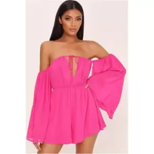 Image of I Saw It First Sheer Mesh Bardot Playsuit - Pink