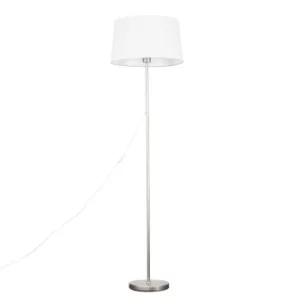 Image of Charlie Brushed Chrome Floor Lamp with White Doretta Shade