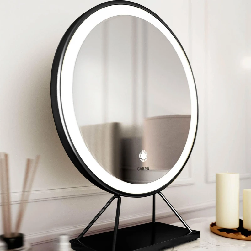 Image of CARME HOME Belle Medium Black Frame Touch Sensor LED Makeup Mirror with Lights Black unisex