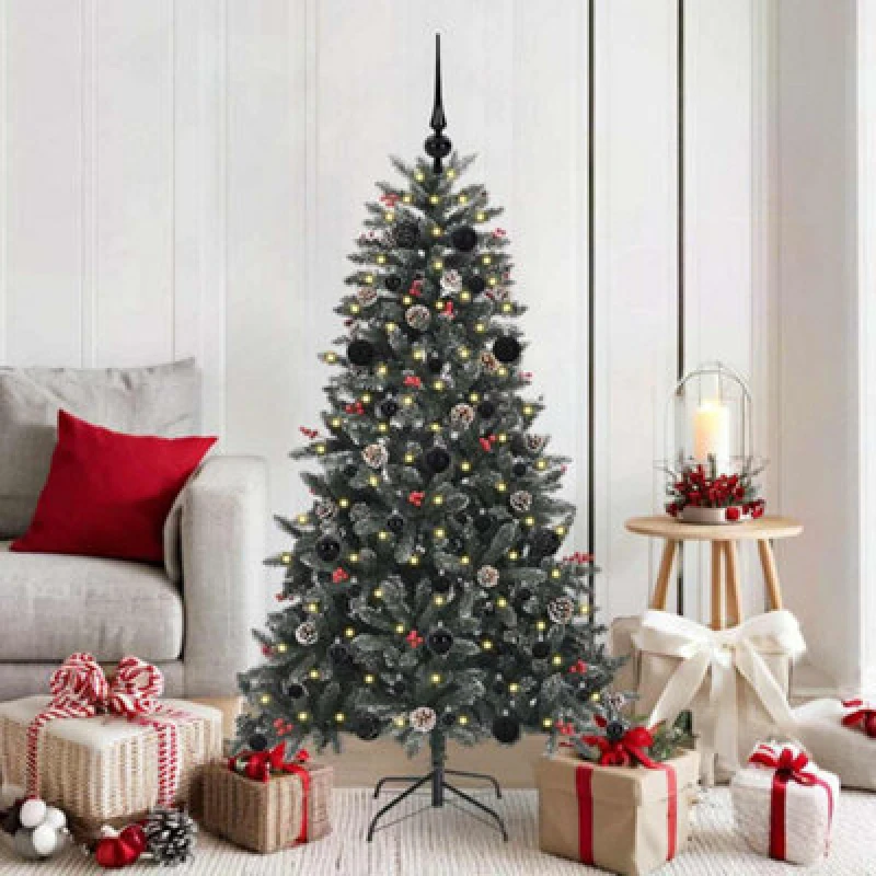 Image of vidaXL Artificial Christmas Tree with Stand, Black Balls Green 83.5 x 83.5 x 150 cm, Green 3395869