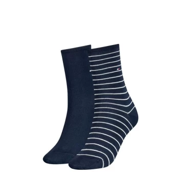 Image of Tommy Bodywear Hilfiger Stripe Crew Socks 2 Pack Ladies - Blue