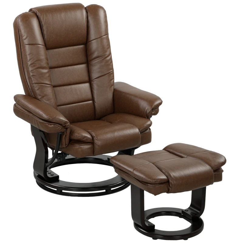 Image of HOMCOM Swivel Manual Recliner and Footrest Set PU Leather Chair Brown, Brown 839-165V71DR