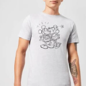 Image of Disney Mickey Mouse Kissing Sketch T-Shirt - Grey - XL - Black