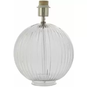Image of Round Textured Table Lamp Base Clear Ribbed Glass & Nickel Classic Globe Bulb
