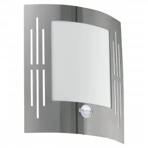 Image of EGLO ES/E27 City Stainless Steel Outdoor PIR Wall Light Rectangle 60W IP44 - 88144