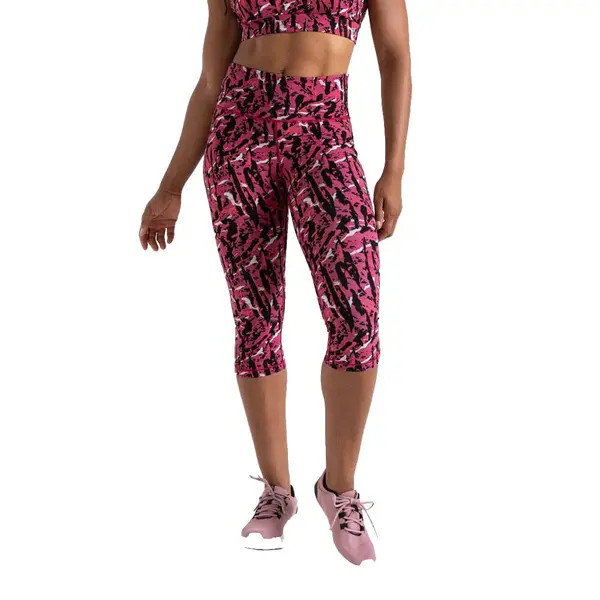 Image of Dare 2b Womens Influential Lightweight 3/4 Gym Leggings 12 - Waist 28' (71cm) Neon Pink Zebra Print DAB034-FZR-12