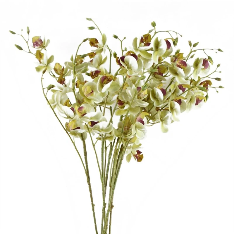 Image of Leaf Pack of 6 x 80cm Cream Artificial Mini Orchid Stem White unisex