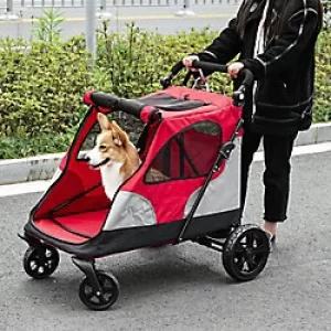 Image of PawHut Dog Foldable Stroller Large Red