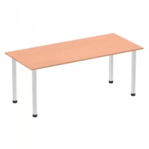 Image of Impulse 1800mm Straight Table Beech Top Brushed Aluminium Post Leg