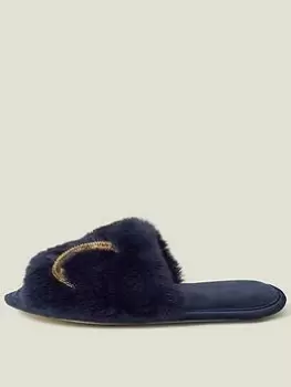 Image of Accessorize Moon Furry Mule, Navy, Size L, Women