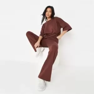 Image of Missguided Tall Rib t Shirt Wide Leg Set - Brown