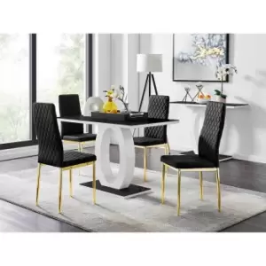 Image of Furniture Box Giovani 4 Black Dining Table and 4 Black Velvet Milan Gold Leg Chairs