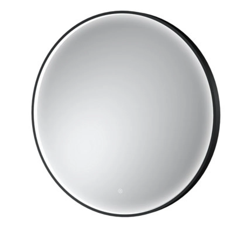 Image of Hudson Reed Mensa Wall Hung LED Touch Sensor Mirror, Contemporary Round Bathroom Mirror In Black Finish, 800X800mm