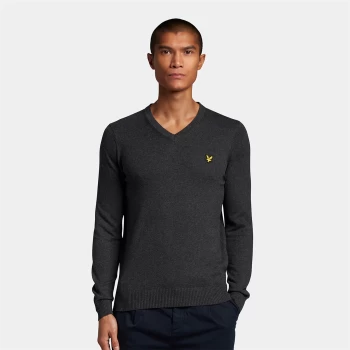 Image of Mens V Neck Cotton Merino Jumper - Charcoal Marl - M