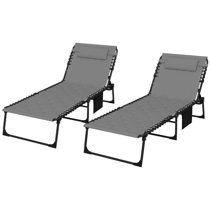 Image of Outsunny Foldable Sun Lounger Set, 2 Pieces Sun Lounger with Padded Seat Grey 84G-268V71GY