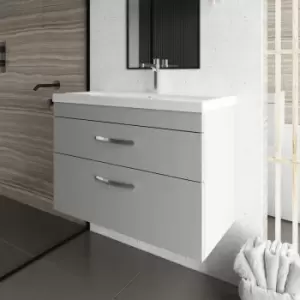 Image of Athena Wall Hung 2-Drawer Vanity Unit with Basin-2 800mm Wide - Gloss Grey Mist - Nuie