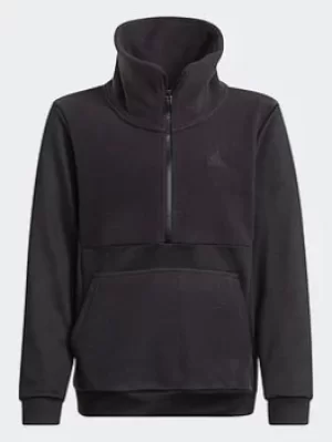Image of Boys, adidas Designed To Move Fleece Half Zip Top (gender Neutral), Black, Size 7-8 Years