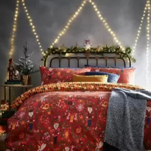 Image of Nutcracker Seasonal Reversible Duvet Cover Set, Red, Super King - Furn