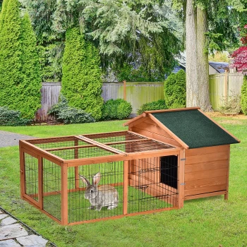 Image of PawHut Wooden Rabbit Hutch Detachable Rabbit Cage Pet House with Openable Run & Roof Slide-out Tray