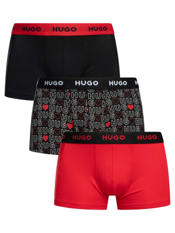 Image of HUGO 3 Pack Trunks Red/Pattern/Black M