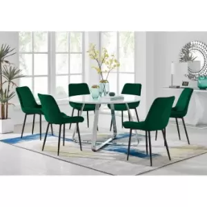 Image of Furniture Box Santorini White Round Dining Table and 6 Green Pesaro Black Leg Chairs