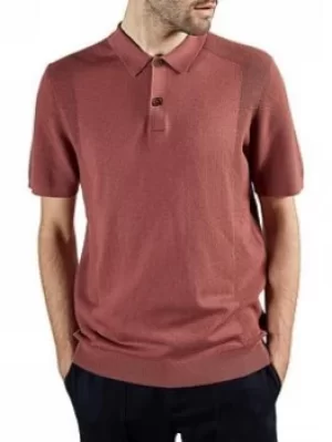 Image of Ted Baker Bump Knitted Polo Shirt, Pink, Size 3, Men