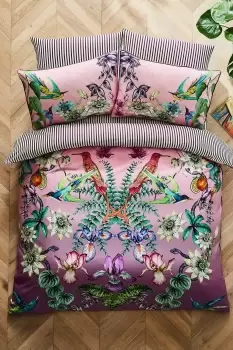 Image of Reversible Floral Stripe 200TC 100% Cotton Sateen Duvet Set