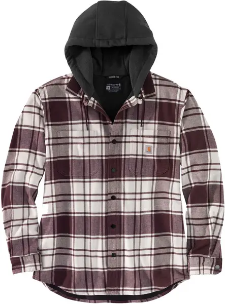 Image of Carhartt Flannel Fleece Lined Hooded Shirt, white, Size M