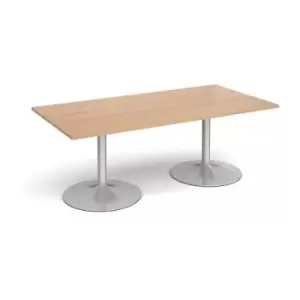 Image of Trumpet base rectangular boardroom table 2000mm x 1000mm - silver base and beech top
