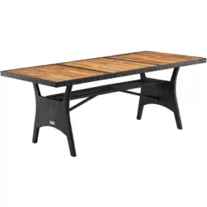 Image of Poly Rattan Garden Dining Table Acacia 190x90x74cm - Colour Choice Black - Casaria