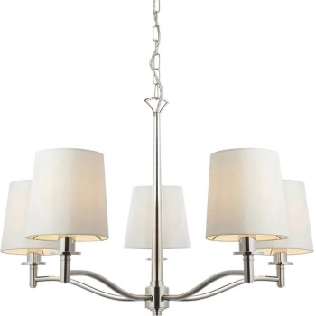 Image of Endon Collection Lighting - Endon Ortona Vintage Pendant 5 Light Bright Nickel White Fabric Shades