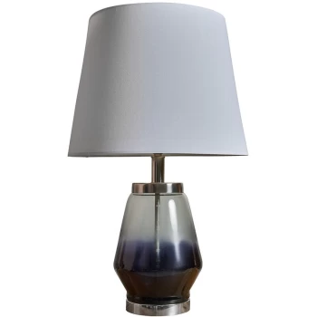 Image of Blue Gloss Table Lamp with Fabric Lampshade - White - No Bulb