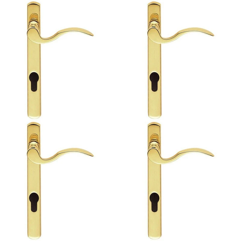 Image of Loops 4x Scroll Lever Door Handle on Lock Backplate Polished Brass 208mm X 25mm Metallics unisex