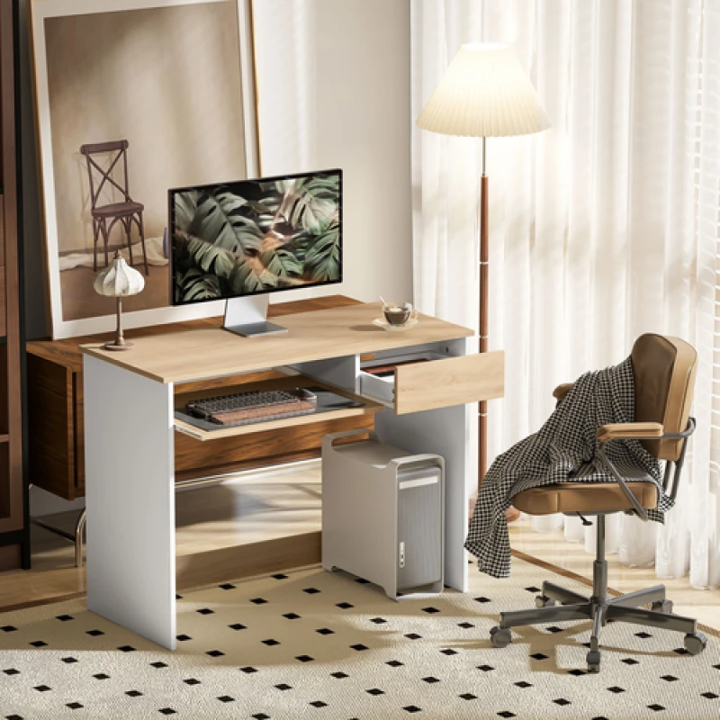 Image of HOMCOM HOMCOM Compact Computer Table with Keyboard Tray and Drawer, Writing Desk in Grey Grey One Size Unisex 5063603021808