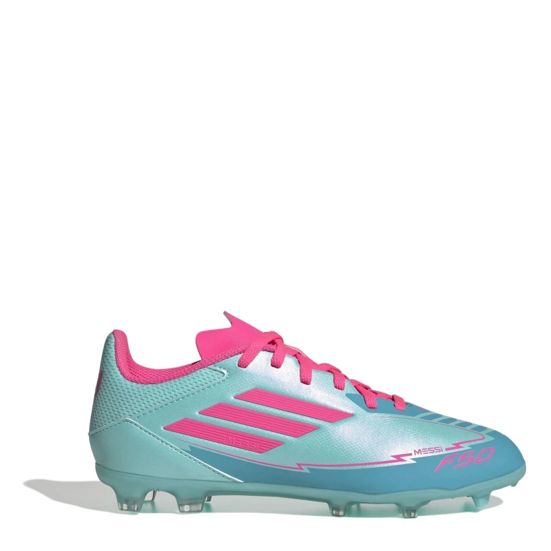 Image of adidas F50 League Junior Firm Ground Football Boots Blue/Pink male 3 (35.5)