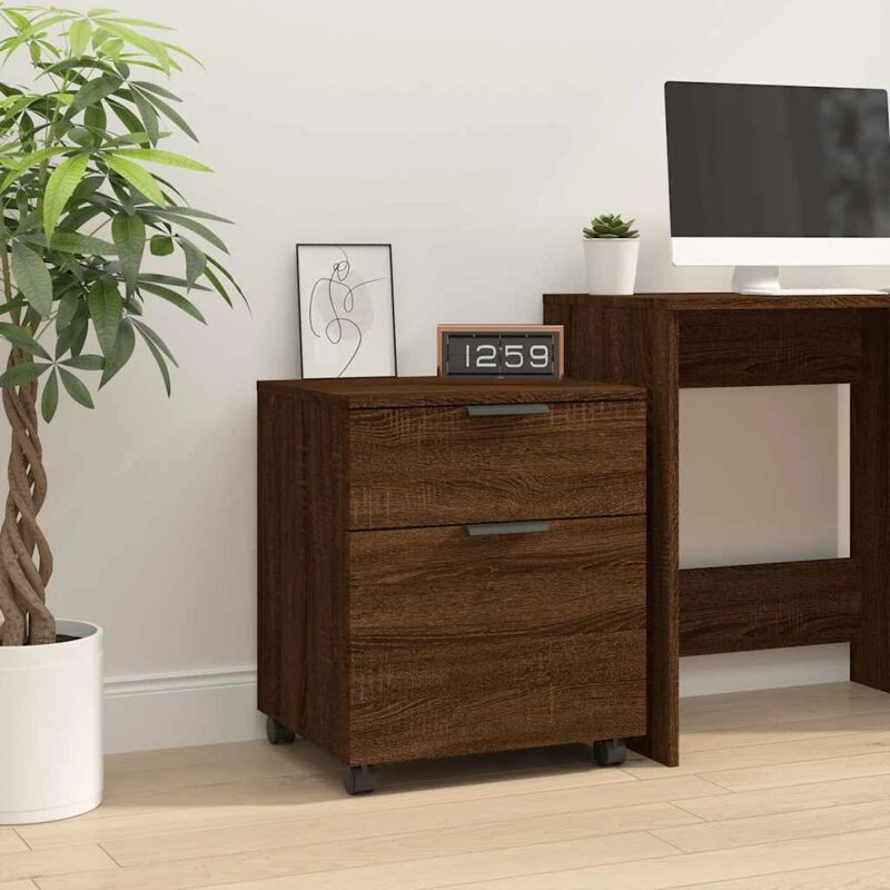 Image of Vidaxl Mobile File Cabinet With Wheels Brown Oak 45X38X54cm Engineered Wood, Brown 817137