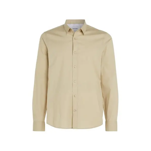 Image of Calvin Klein Poplin Stretch Slim Shirt - Beige S