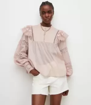 Image of AllSaints Womens Jen Frill Blouse, Pink, Size: 4